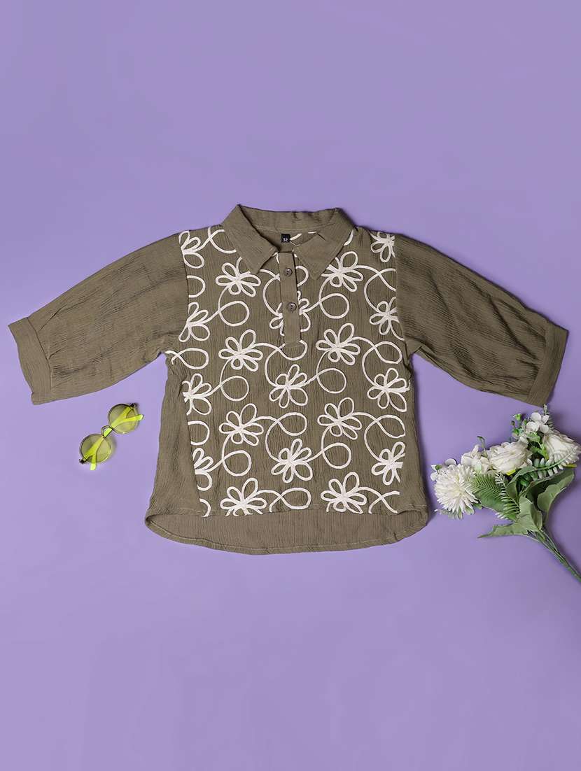 girls embroidered three quarter sleeve top