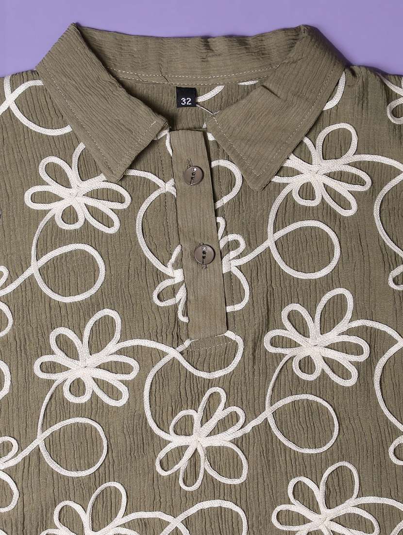 girls embroidered three quarter sleeve top - 22003349 -  Standard Image - 3