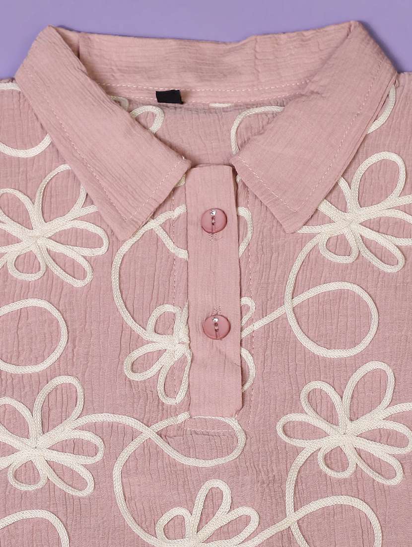 girls embroidered three quarter sleeve top - 22003351 -  Standard Image - 3