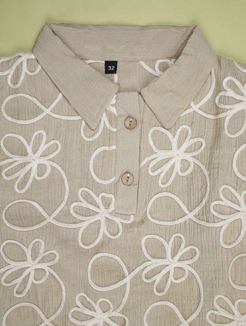girls embroidered three quarter sleeve top - 22003352 -  Standard Image - 3