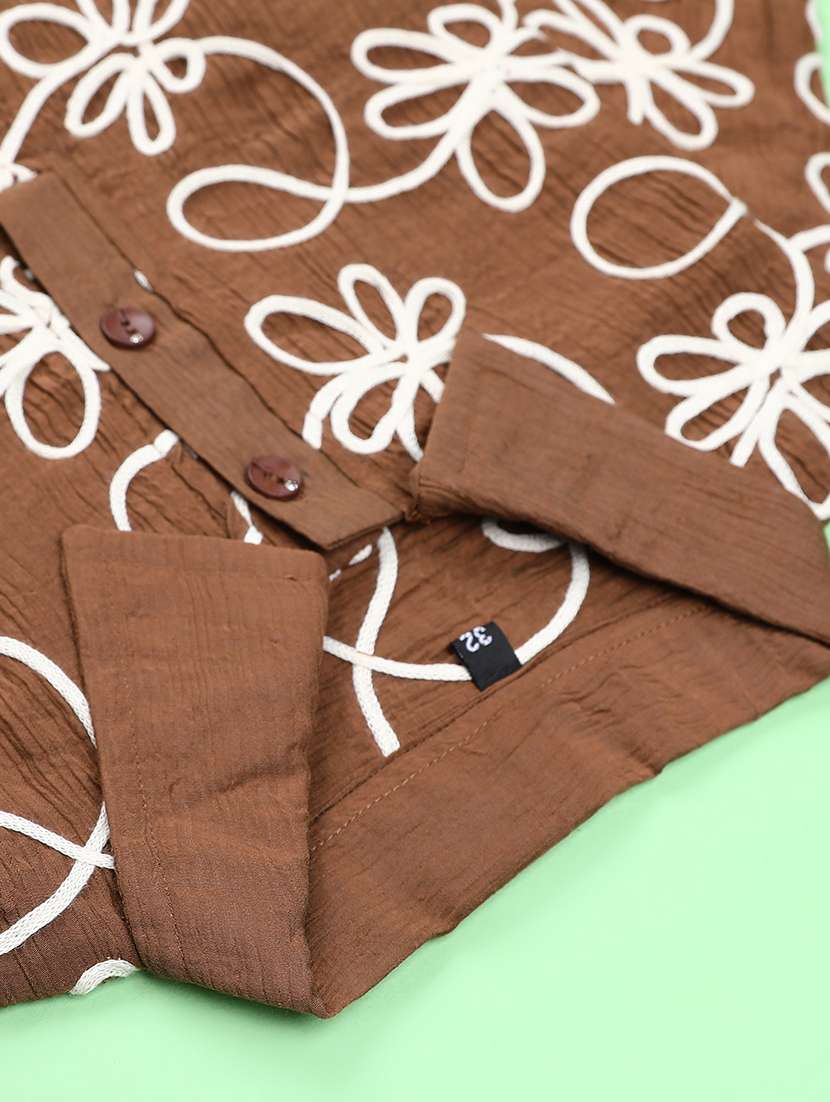 girls embroidered three quarter sleeve top - 22003353 -  Standard Image - 3