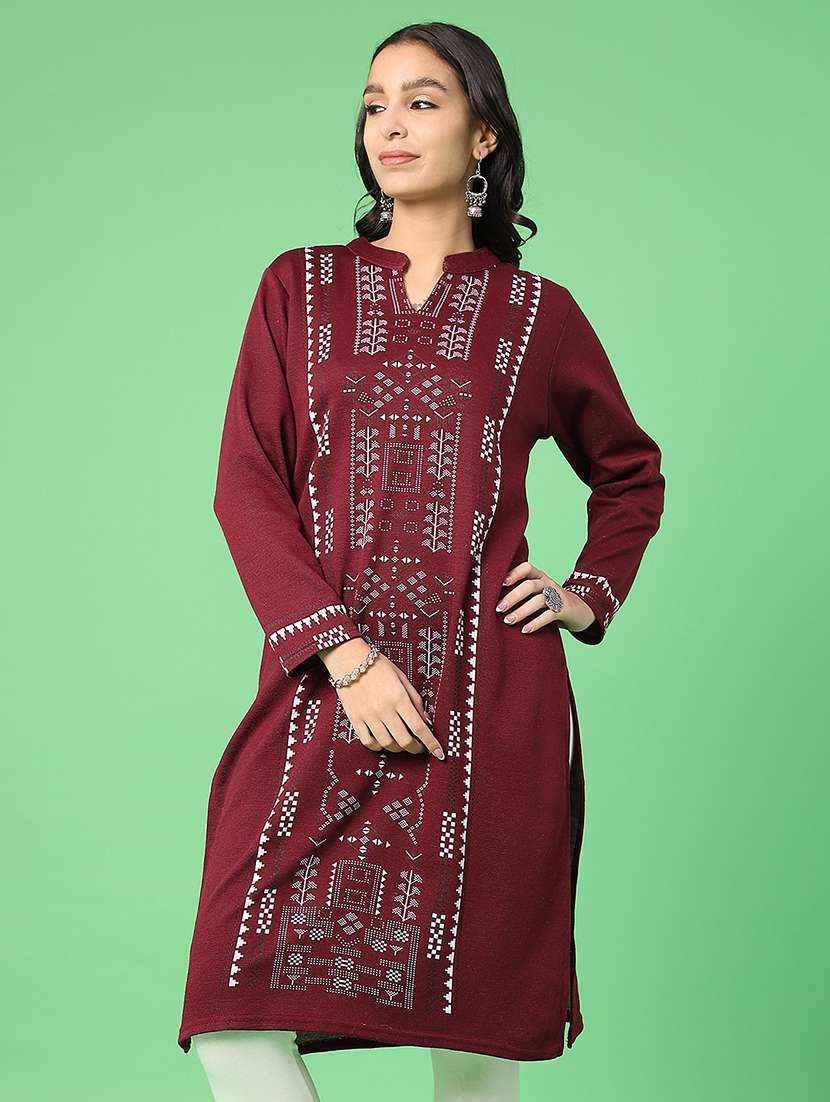 women self designed long sleeve woolen kurta - 22003448 -  Zoom Image - 0
