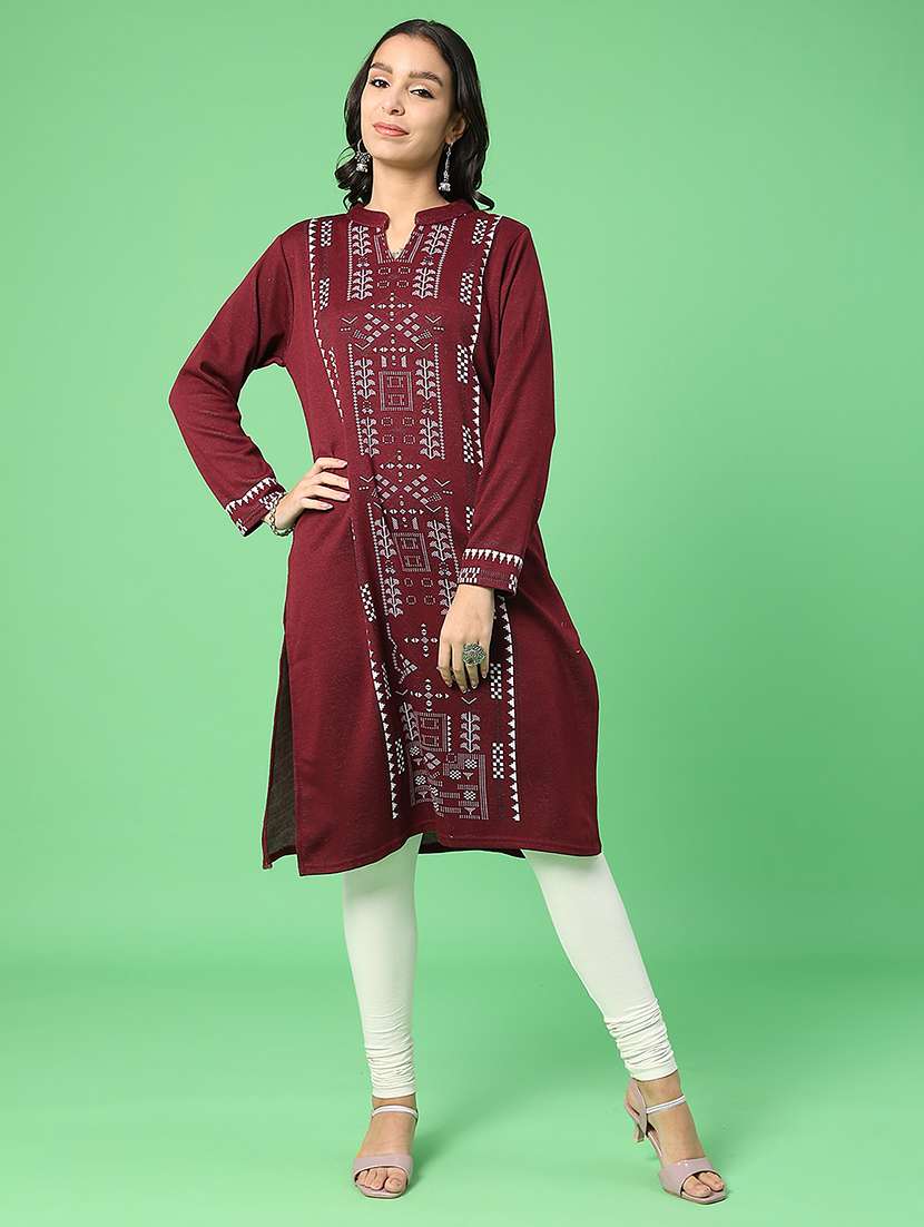 women self designed long sleeve woolen kurta - 22003448 -  Standard Image - 3