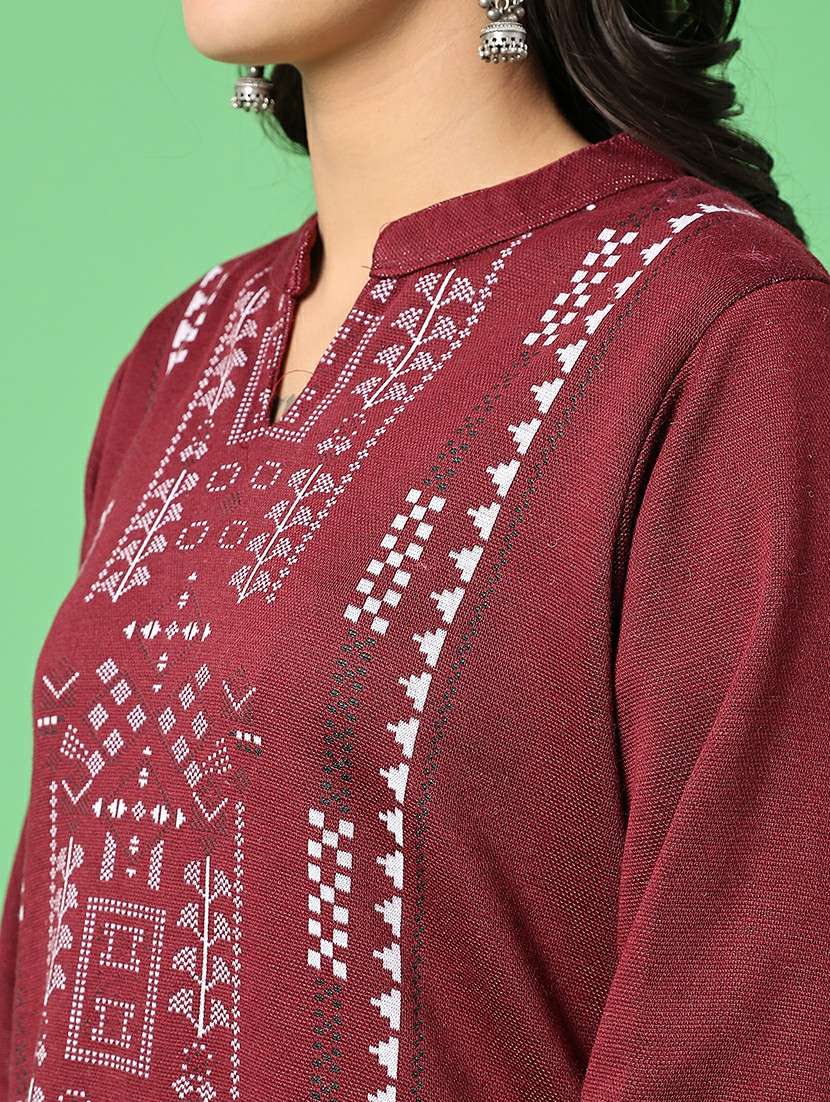 women self designed long sleeve woolen kurta - 22003448 -  Standard Image - 5