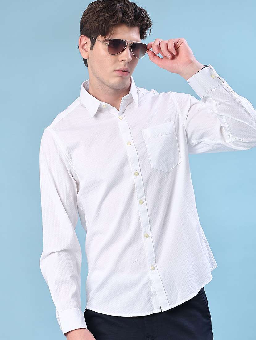 men solid collared long sleeve shirt