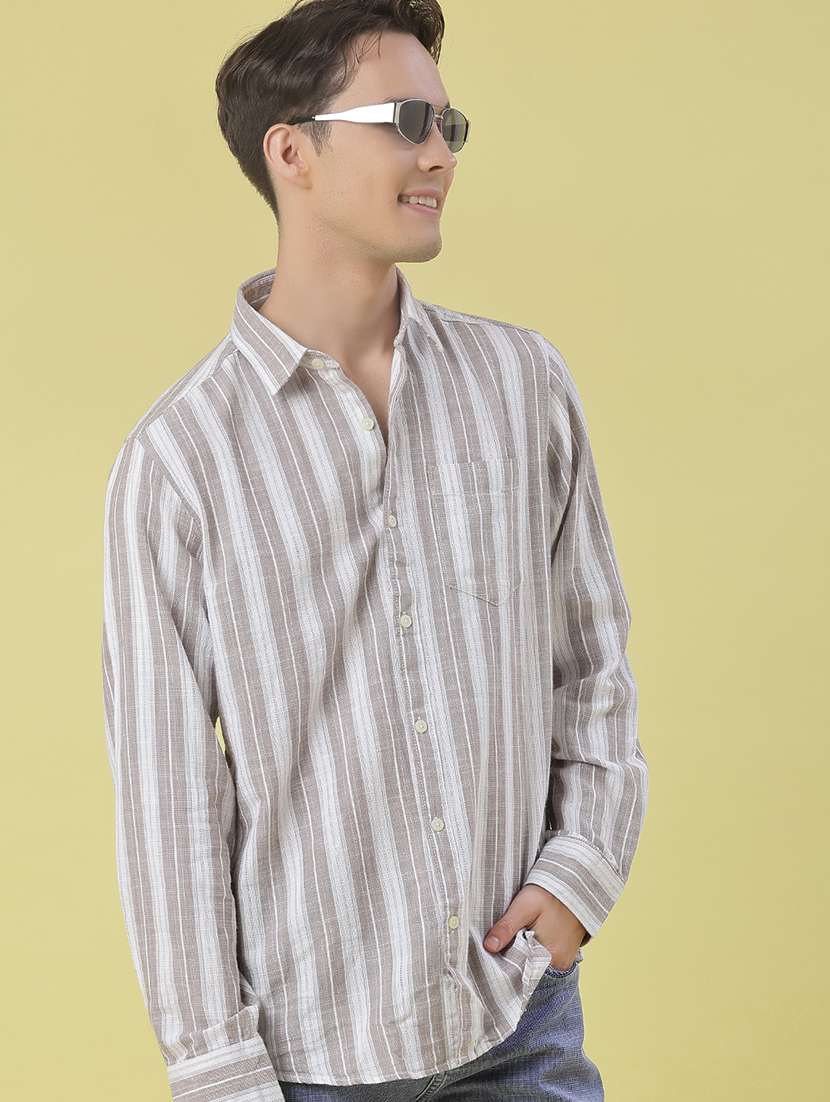 men striped long sleeve regular fit casual shirt