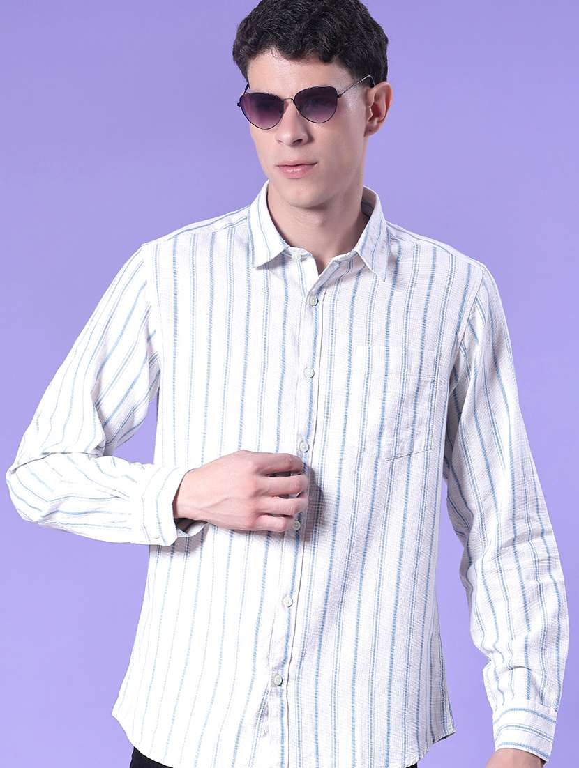 men striped long sleeve regular fit casual shirt