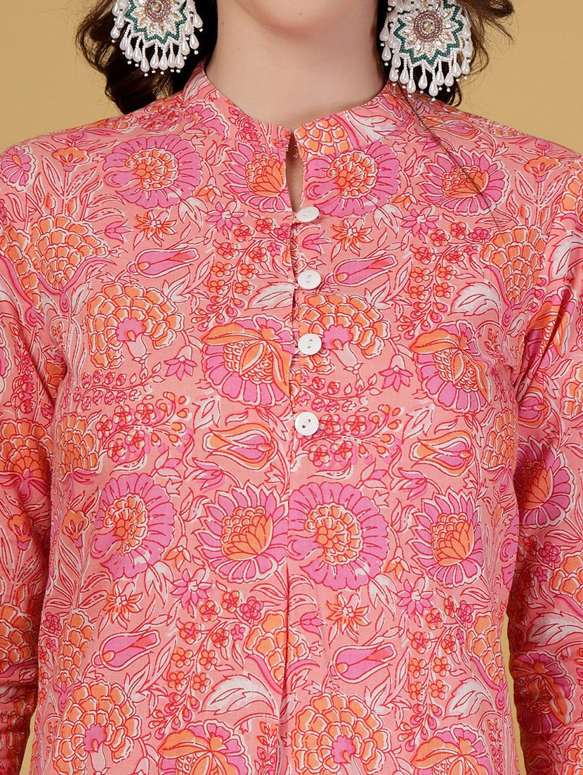 women floral printed three quarter sleeve kurta pant set - 22003633 - Standard Image - 3