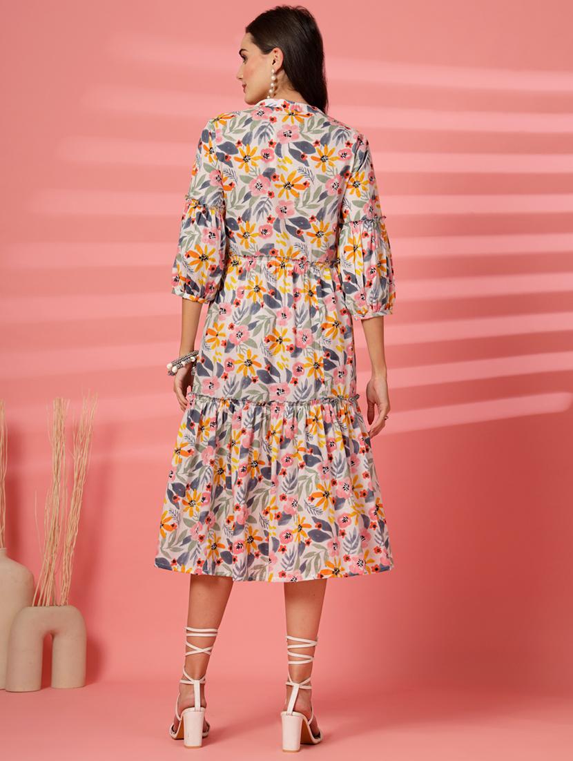 women floral printed three quarter sleeve tiered dress - 22003635 - Standard Image - 3