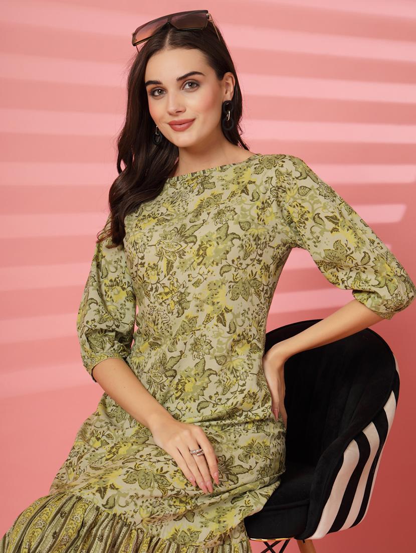 women floral printed three quarter sleeve tiered dress - 22003636 - Standard Image - 3