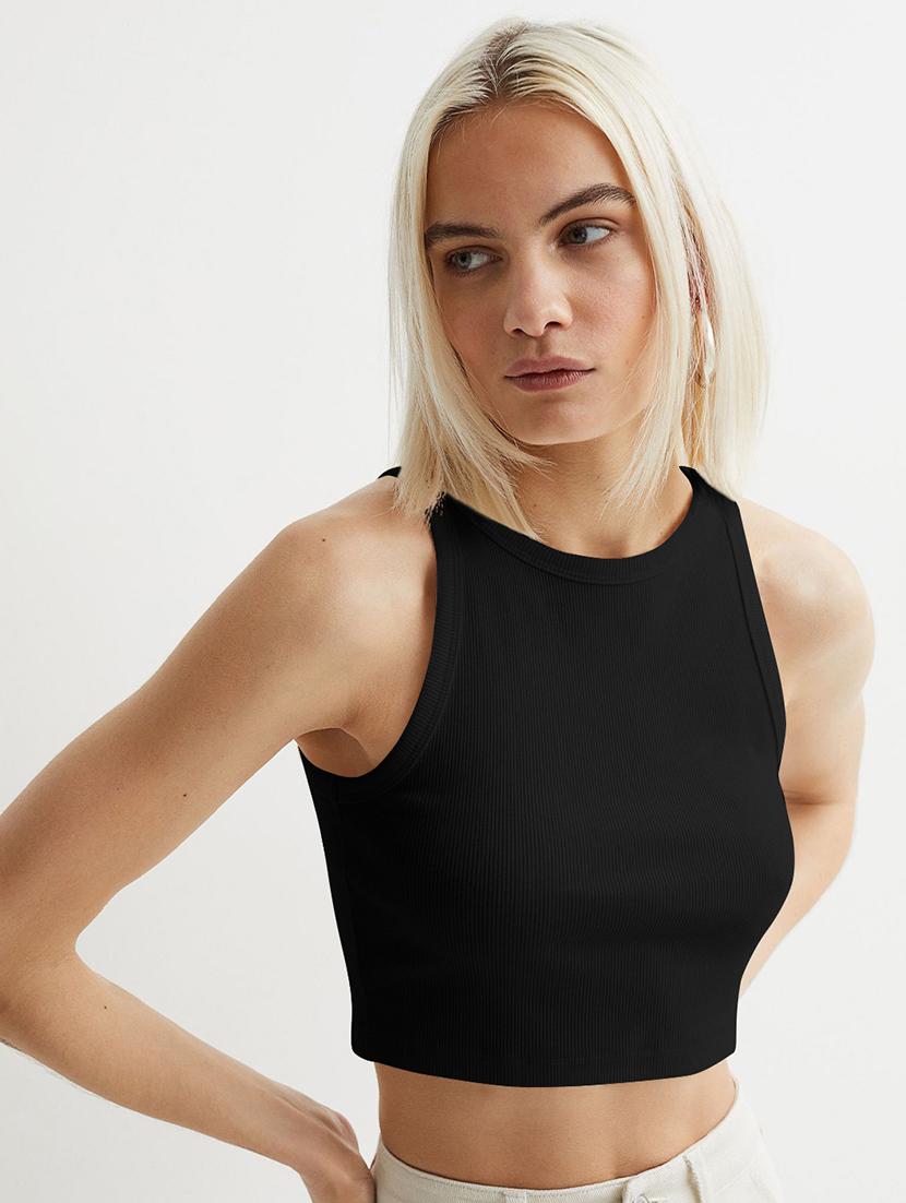 women solid sleeveless tank crop top - 22003637 -  Zoom Image - 0