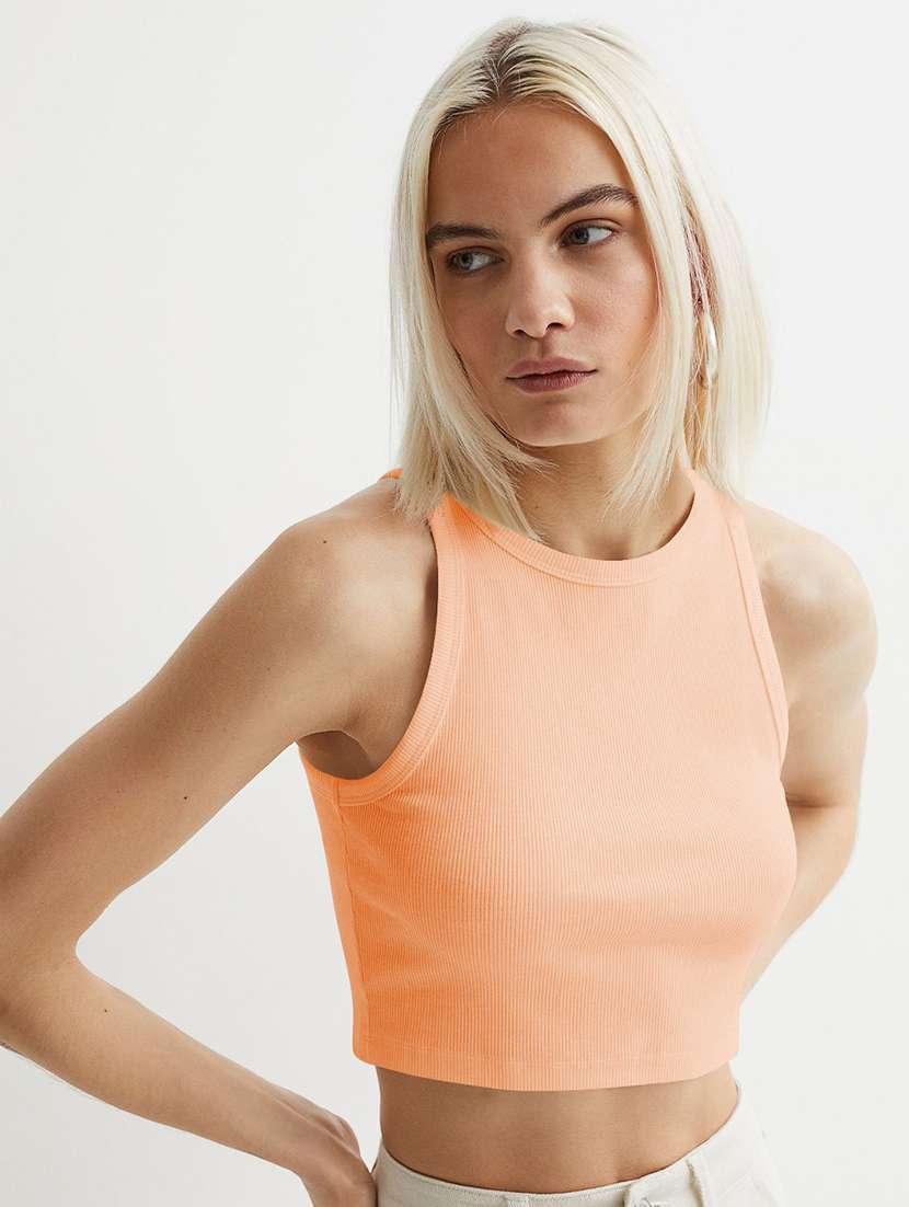 women solid sleeveless tank crop top - 22003645 -  Zoom Image - 0