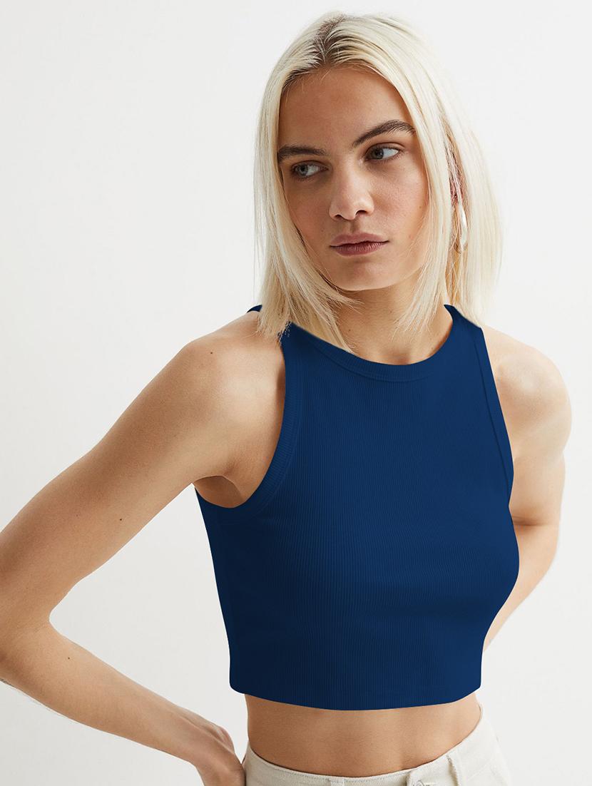 women solid sleeveless tank crop top