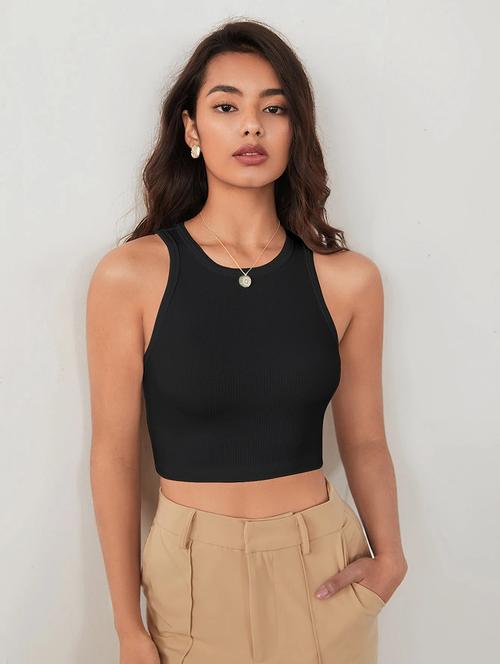 women solid sleeveless tank crop top - 22003653 -  Standard Image - 0