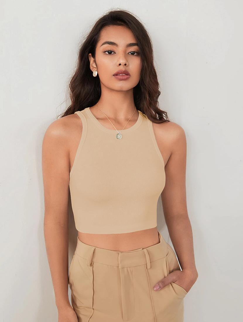 women solid sleeveless tank crop top
