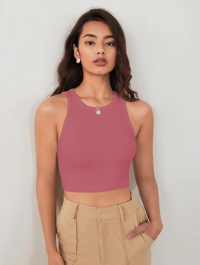 women solid sleeveless crop tank top - 22003668 -  Zoom Image - 0