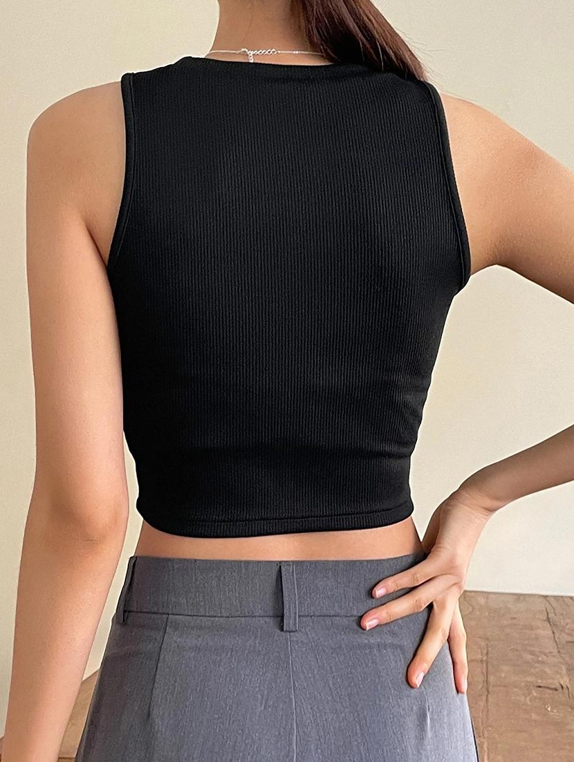 women solid sleeveless tank crop top - 22003707 - Standard Image - 3