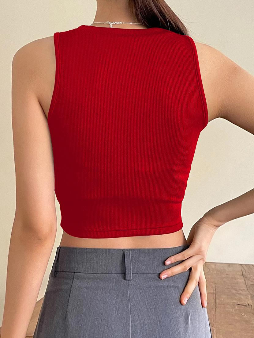 women solid sleeveless tank crop top - 22003716 - Standard Image - 3