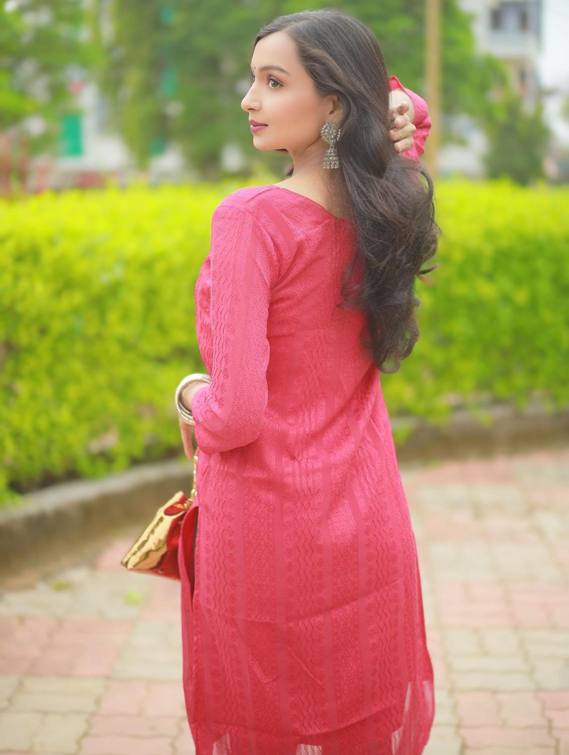 women self design three quarter sleeve straight kurta - 22003723 - Standard Image - 5