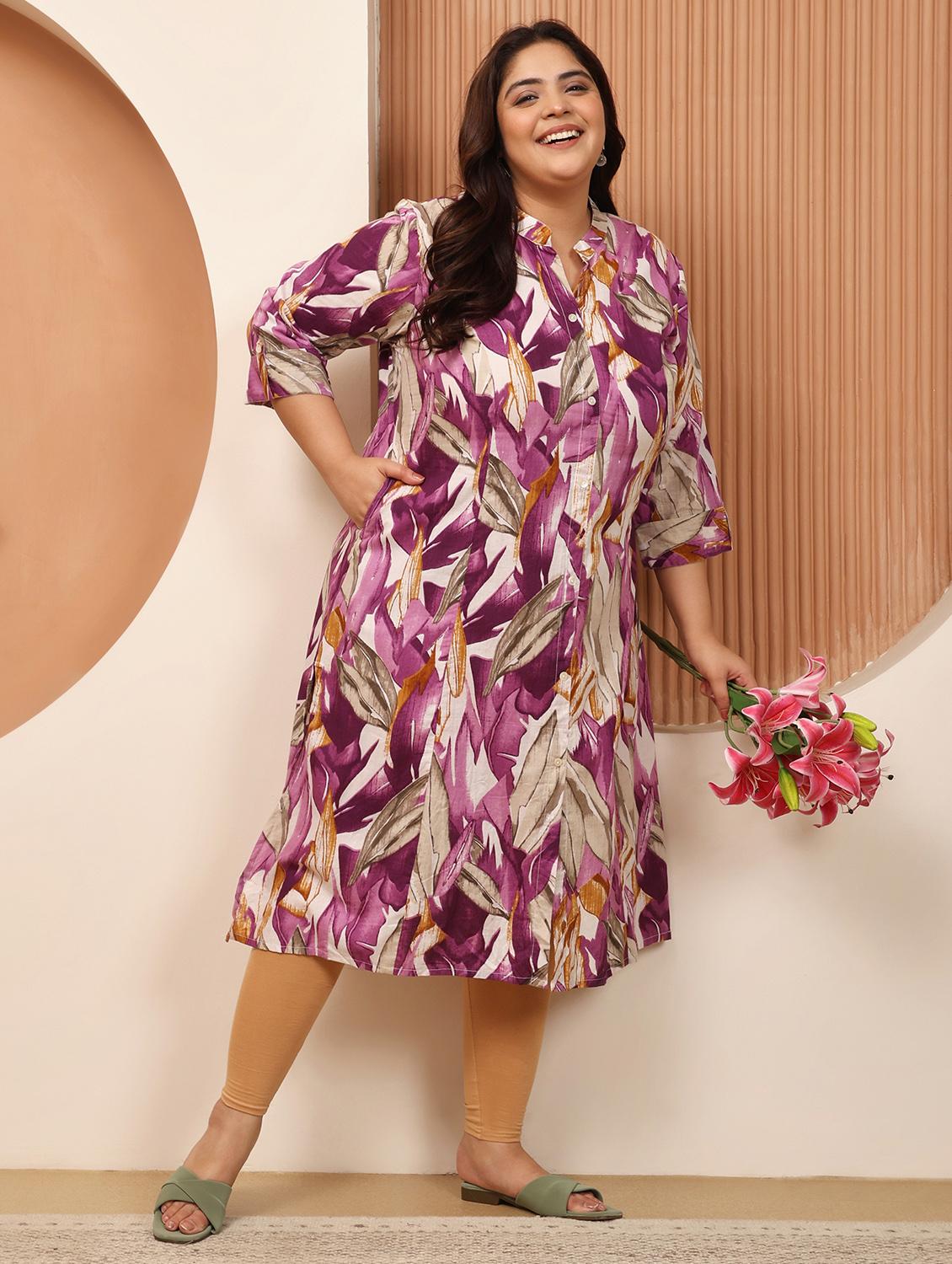 women plus size printed three quarter sleeve a-line kurta - 22003764 - Standard Image - 3