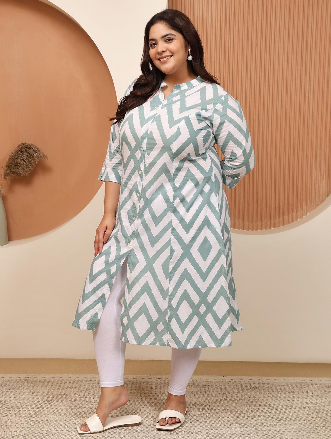 women plus size printed three quarter sleeve a-line kurta - 22003765 - Standard Image - 3