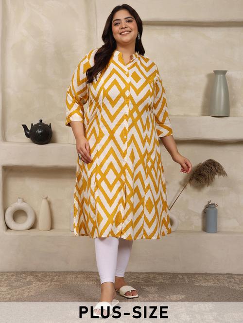 women plus size printed three quarter sleeve a-line kurta - 22003766 - Standard Image - 0