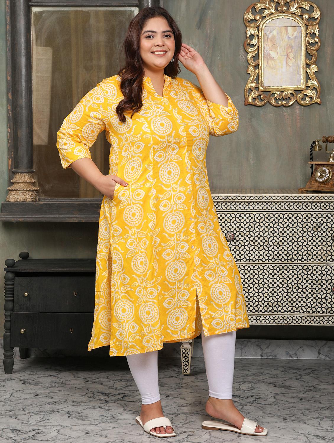 women plus size printed three quarter sleeve a-line kurta - 22003767 - Standard Image - 3