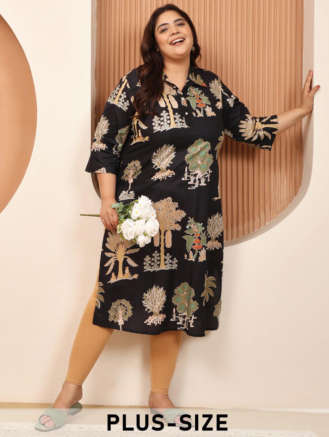 women plus size printed three quarter sleeve straight kurta - 22003771 -  Zoom Image - 0