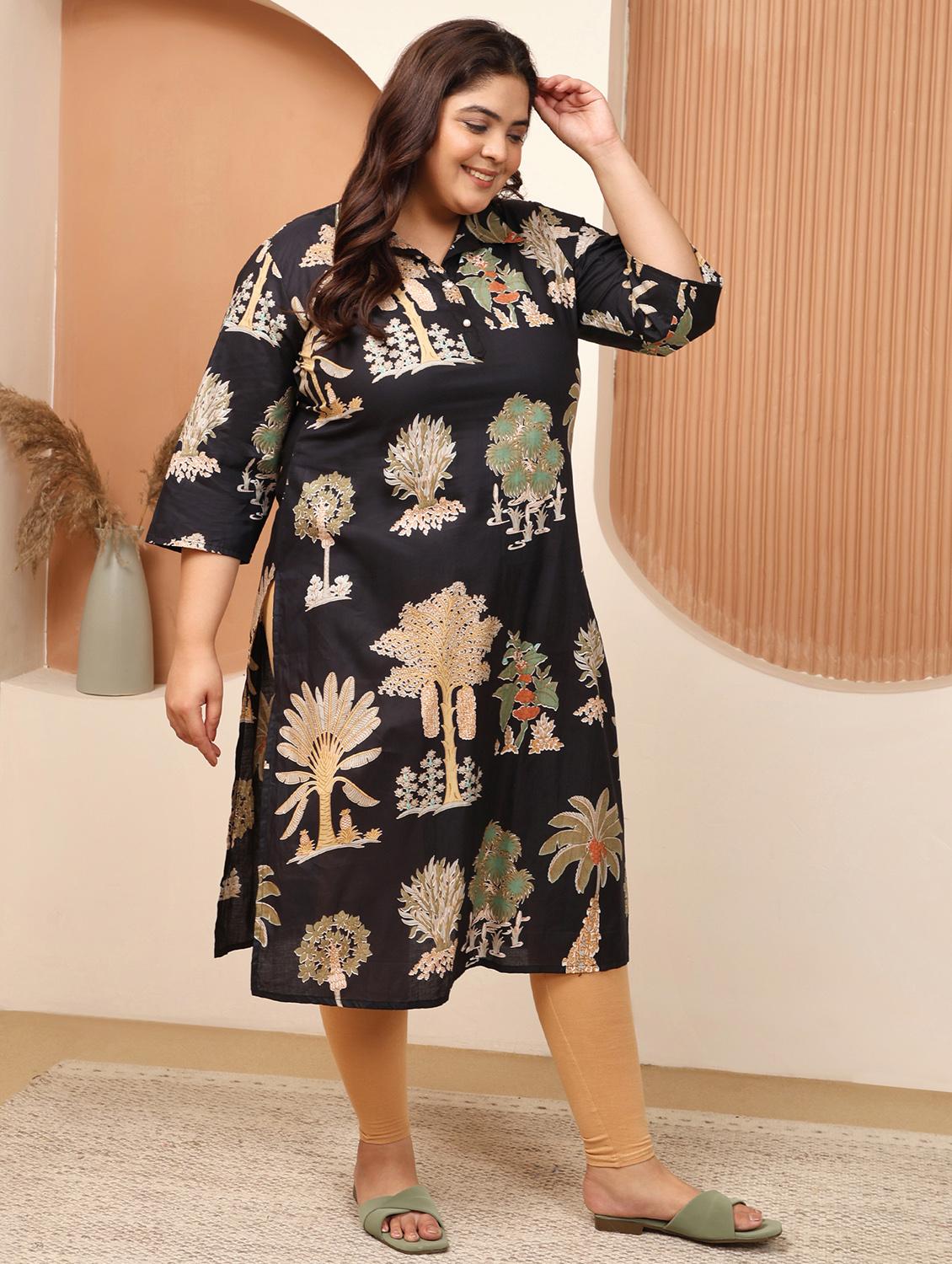 women plus size printed three quarter sleeve straight kurta - 22003771 - Standard Image - 3