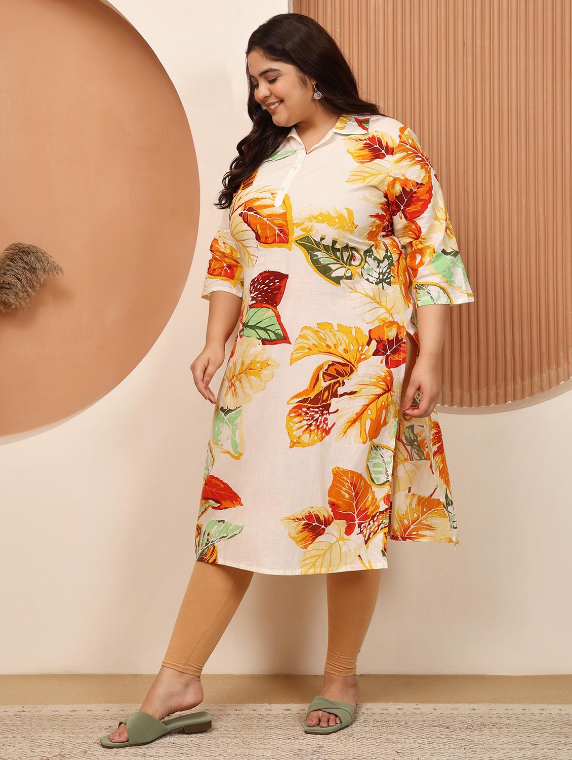 women plus size printed three quarter sleeve straight kurta - 22003772 - Standard Image - 3