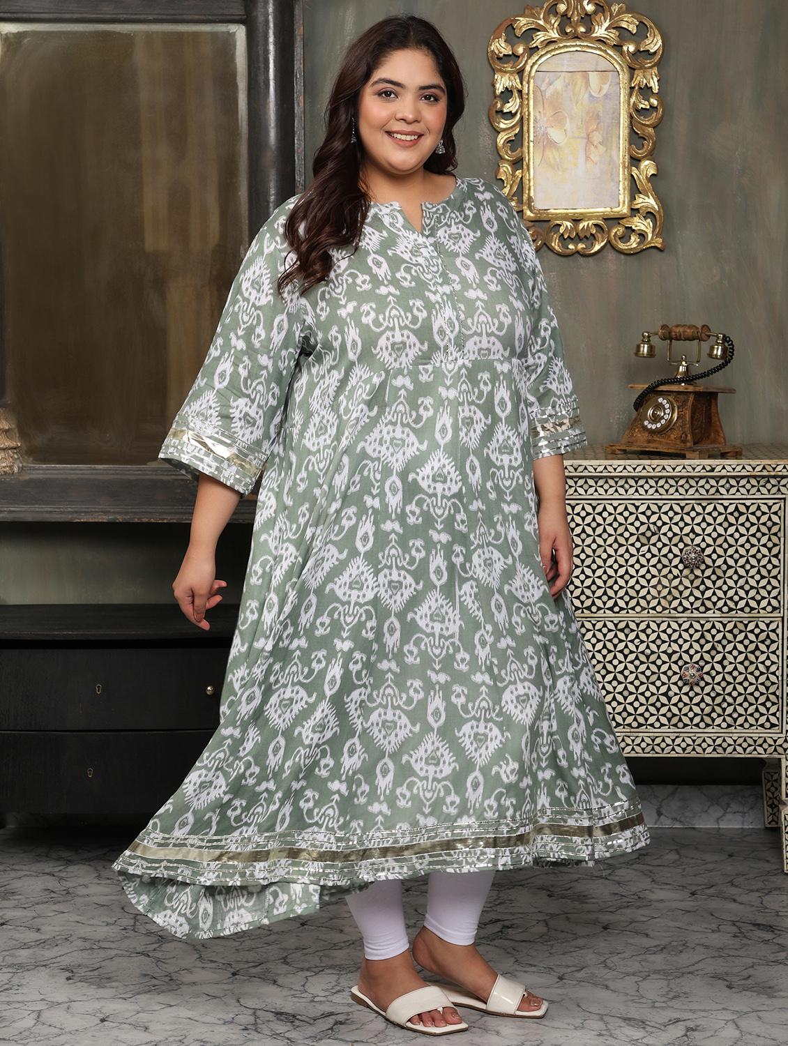 women plus size printed three quarter sleeve anarkali kurta - 22003773 - Standard Image - 3