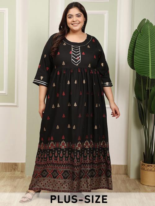 women plus size printed three quarter sleeve anarkali kurta - 22003774 -  Standard Image - 0