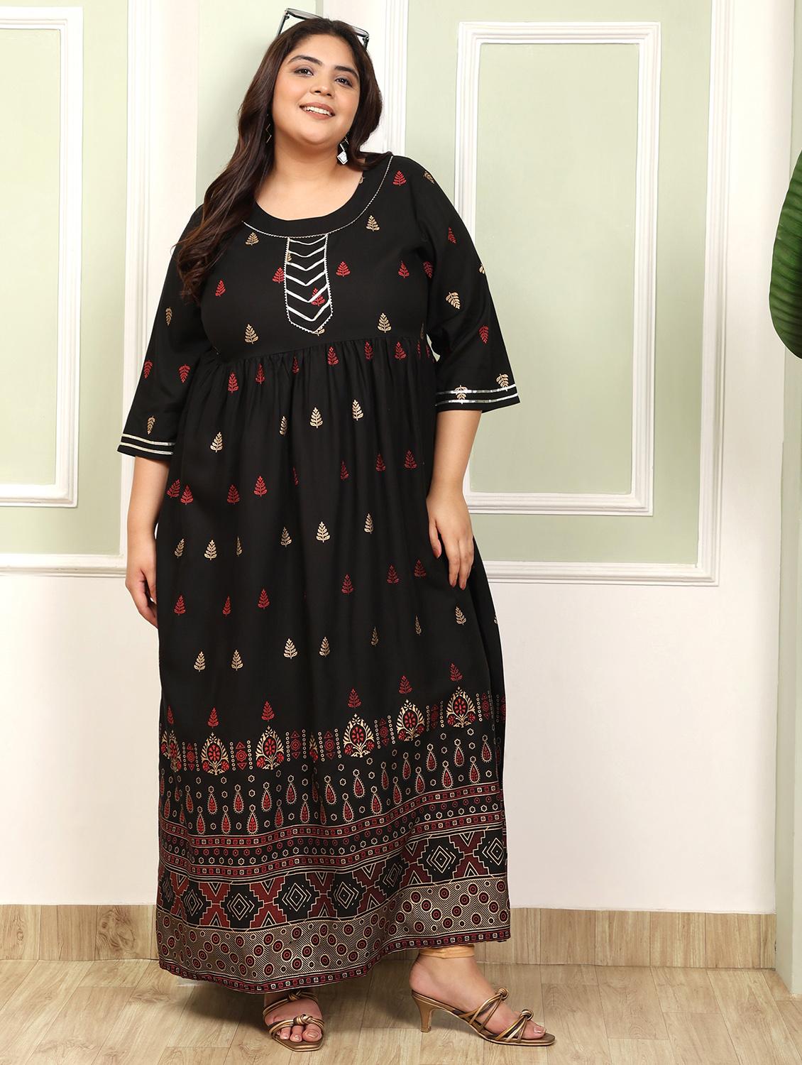 women plus size printed three quarter sleeve anarkali kurta - 22003774 - Standard Image - 3