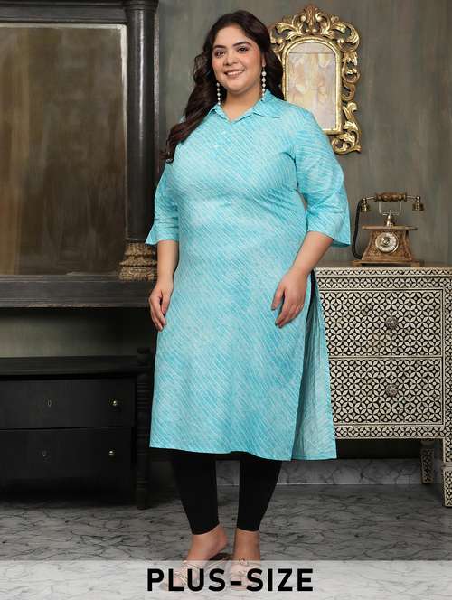 women plus size striped three quarter sleeve straight kurta - 22003775 - Standard Image - 0
