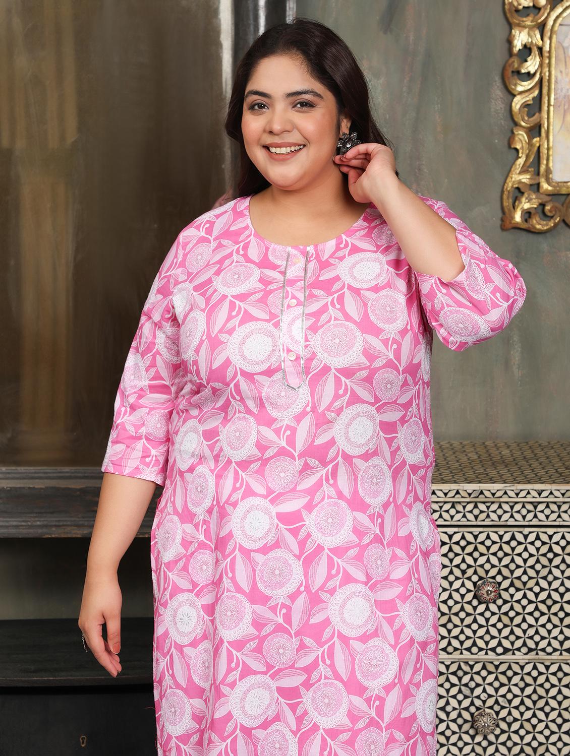 women plus size floral printed three quarter sleeve straight kurta - 22003782 - Standard Image - 3