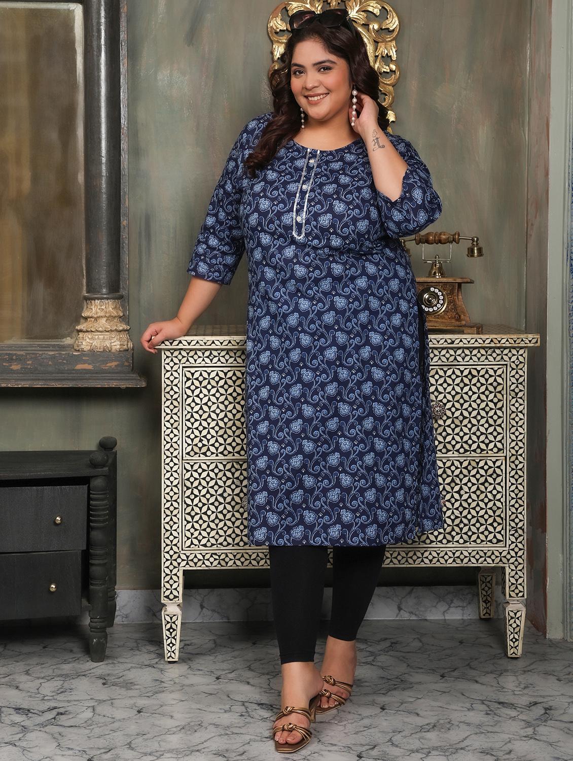 women plus size printed three quarter sleeve straight kurta - 22003783 - Standard Image - 3