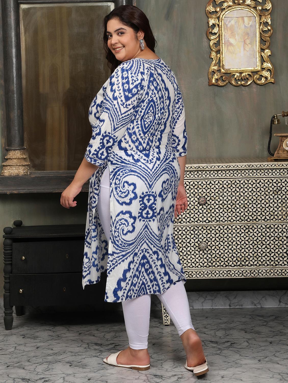 women plus size printed three quarter sleeve straight kurta - 22003784 - Standard Image - 3