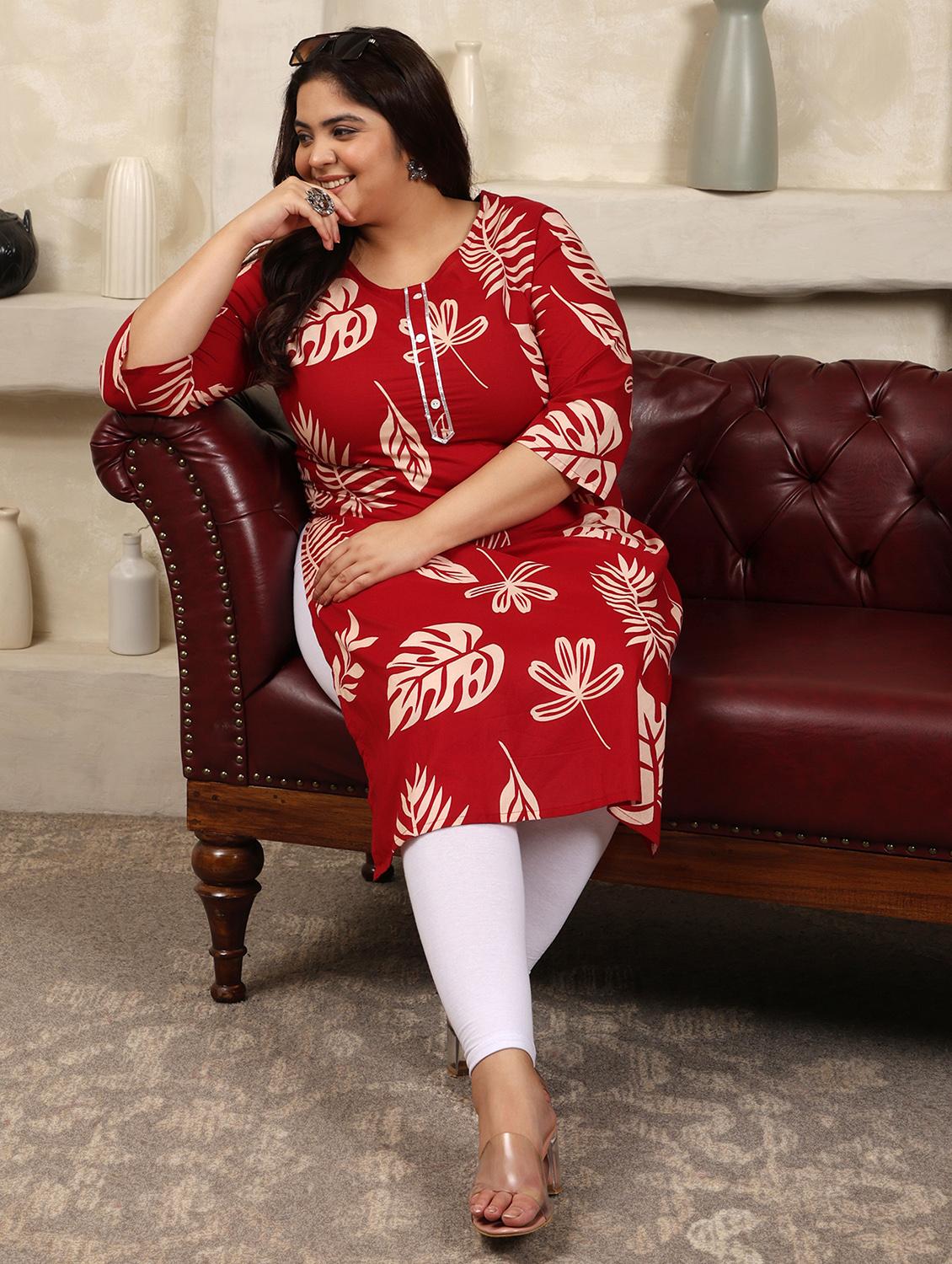 women plus size printed three quarter sleeve straight kurta - 22003786 - Standard Image - 3