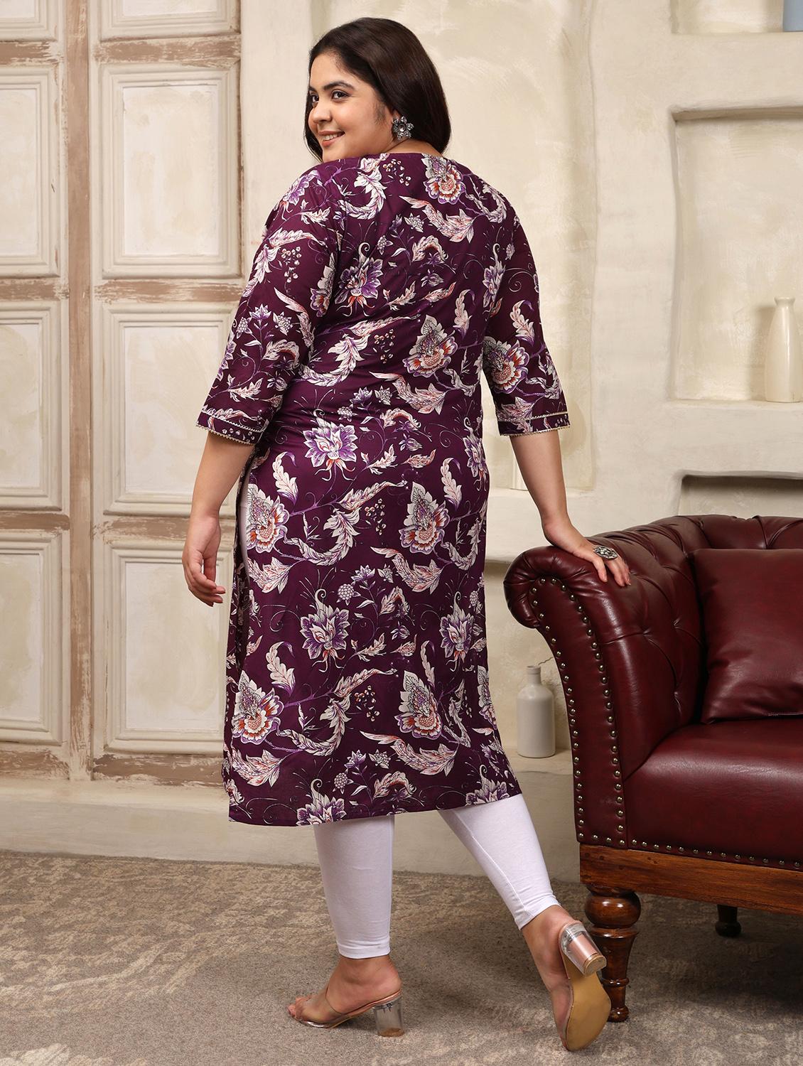 women plus size floral printed three quarter sleeve straight kurta - 22003789 - Standard Image - 3