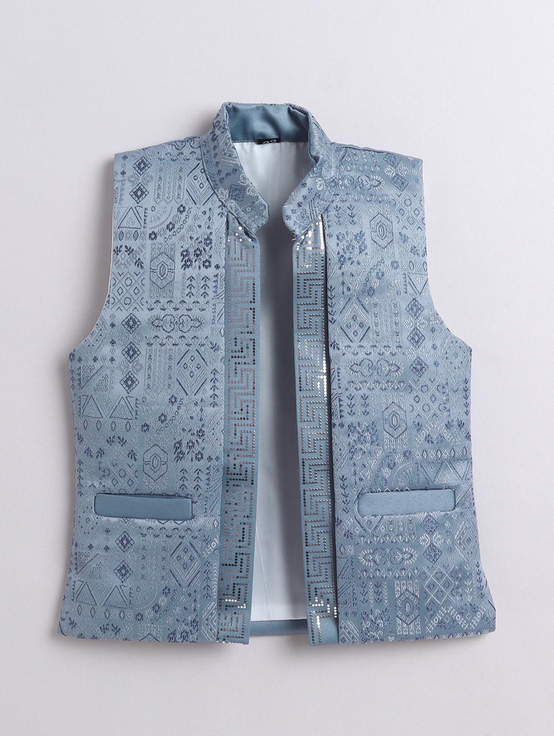 boys kurta and trouser with embroidered nehru jacket - 22003801 - Standard Image - 5