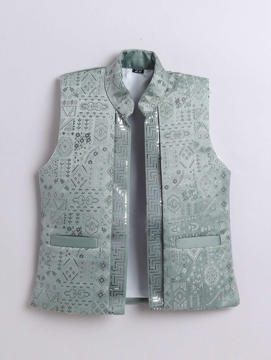 boys kurta and trouser with embroidered nehru jacket - 22003802 -  Standard Image - 3