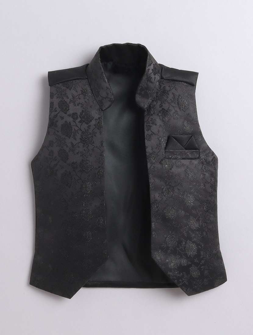 boys kurta and trouser with self designed nehru jacket - 22003804 -  Standard Image - 3