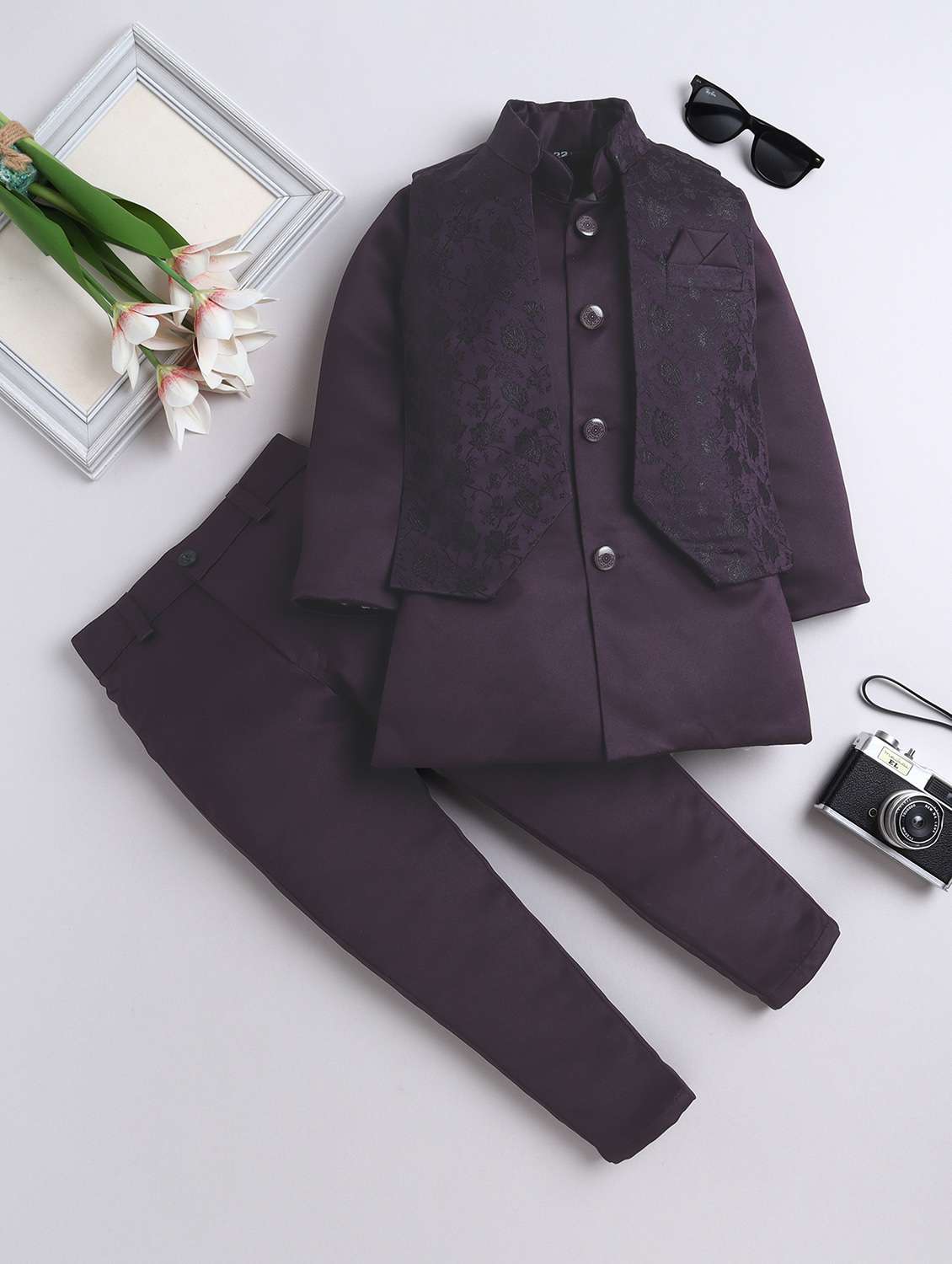 boys kurta and trouser with self designed nehru jacket