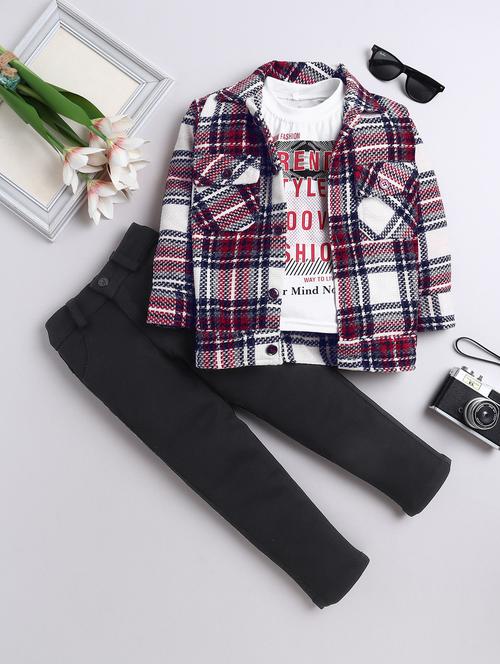 boys checkered shirt and trouser with t-shirt - 22003807 -  Standard Image - 0