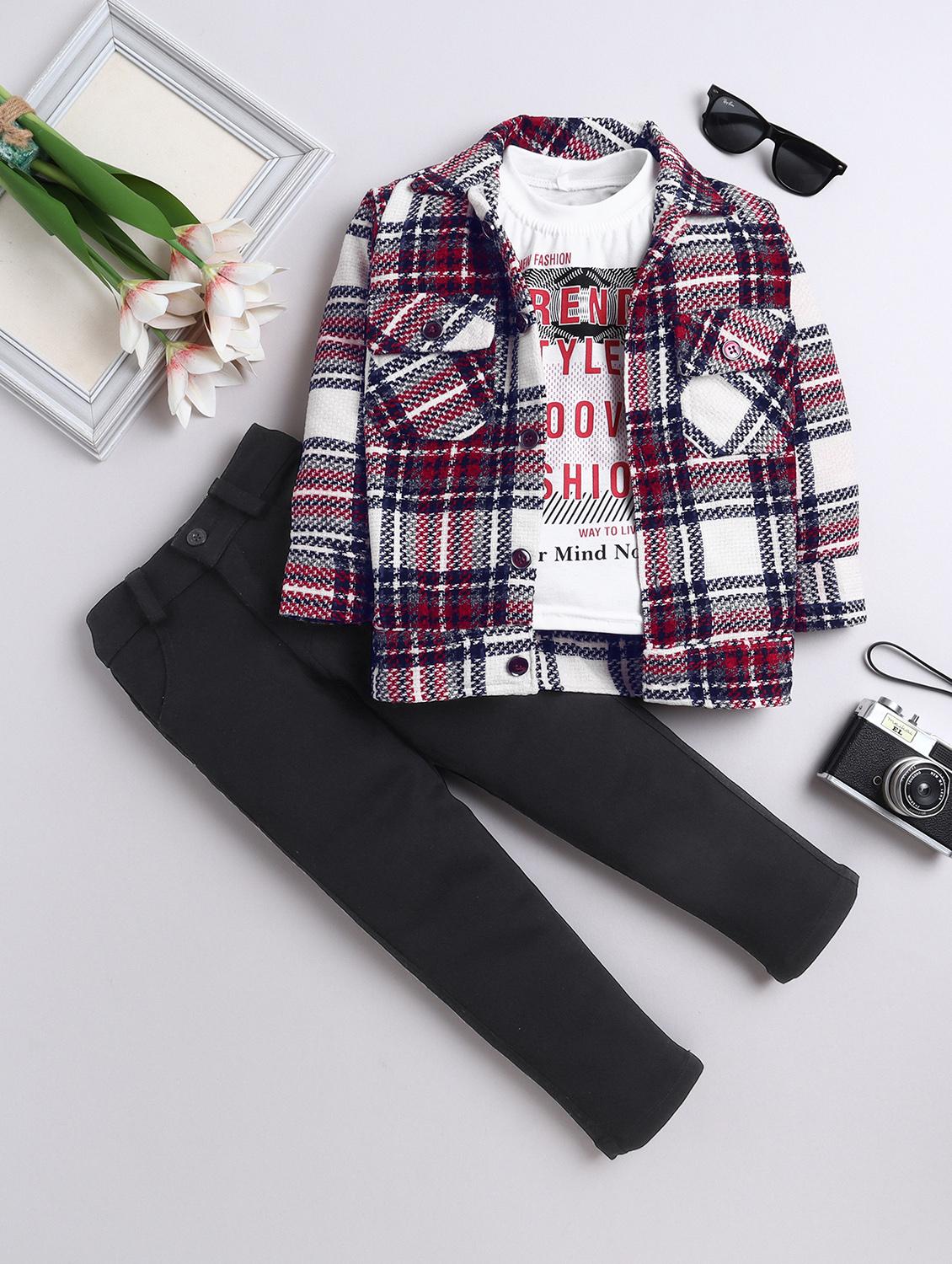boys checkered shirt and trouser with t-shirt - 22003807 -  Zoom Image - 0
