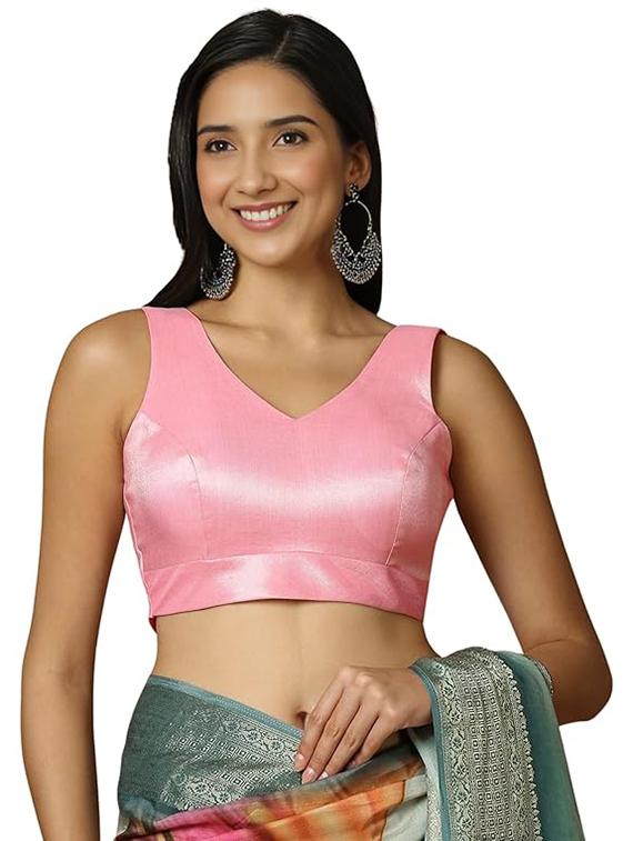 women pink sleeveless plain stitched blouse