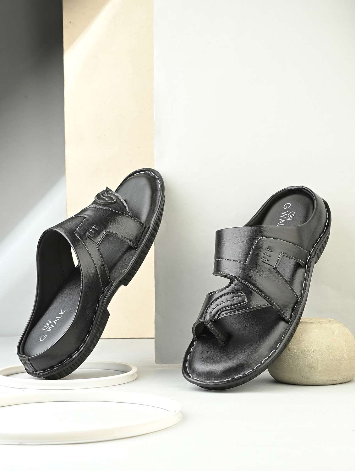 black synthetic slip on sandals - 22003875 -  Zoom Image - 0