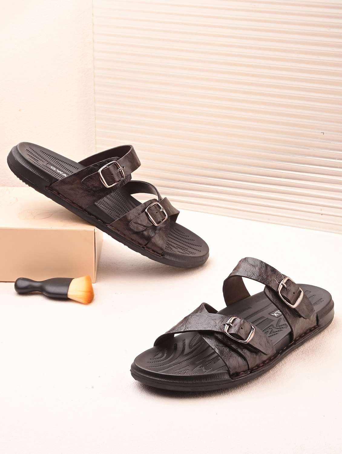 men brown slip on sandal