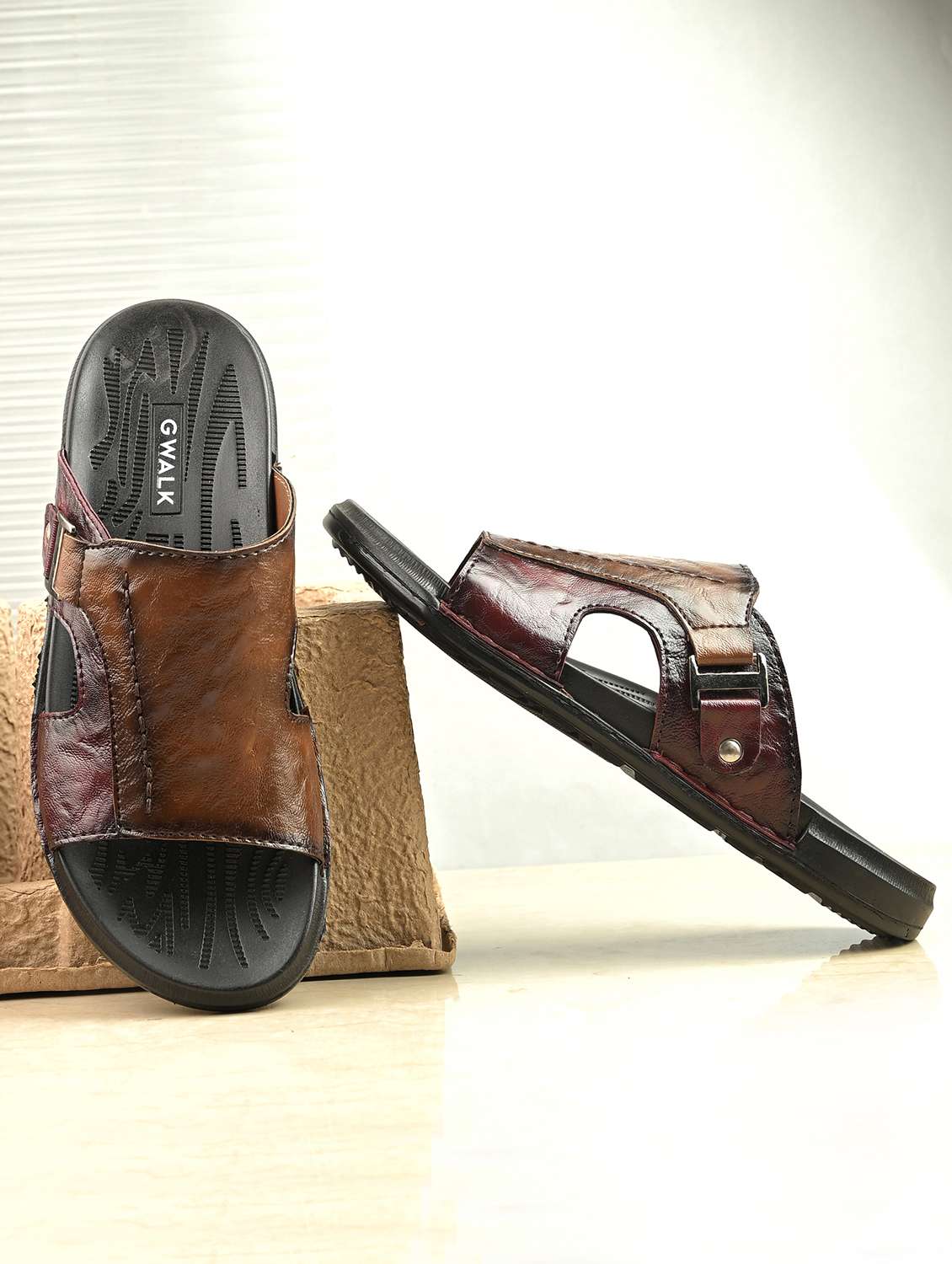 men tan slip on sandal