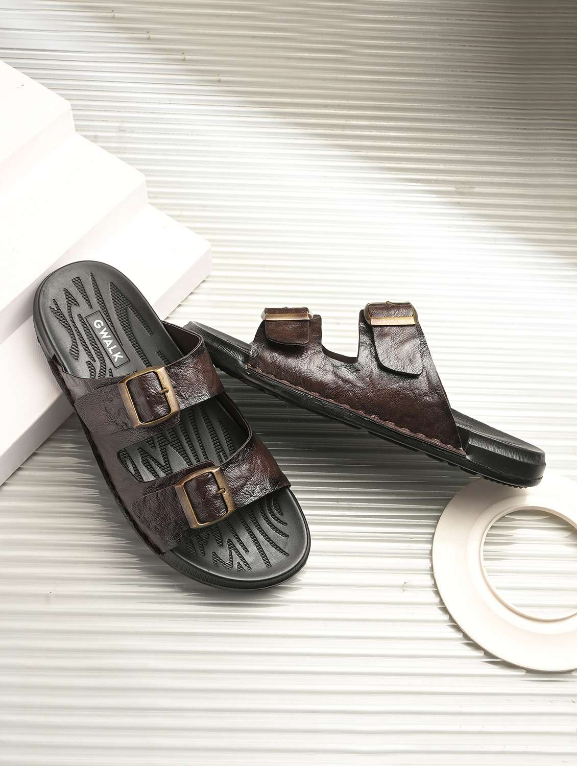 men brown slip on sandal